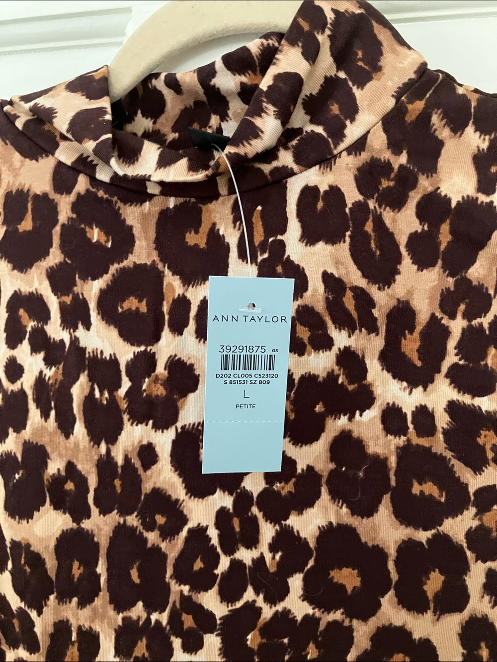 Ann Taylor Brown Leopard-Print Short Sleeve Mock Neck Top - Picture 2 of 4